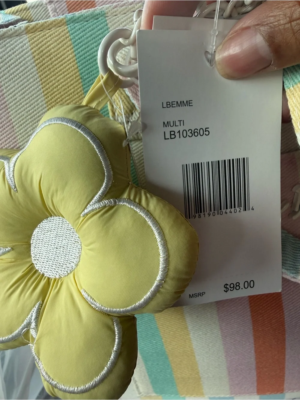 Luv Betsey Pastel Striped Tote with Flower Charm NWT